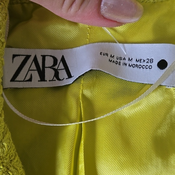 ZARA LIME TWEED BOUCLE YELLOW JACKET BLAZER SIZE M - Picture 6 of 12